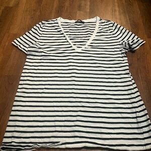 Zara Black and White Striped V-Neck Tee